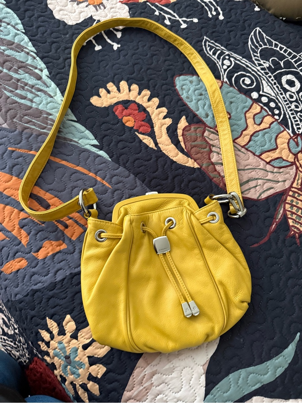 b. makowsky Yellow Leather Drawstring Shoulder Bag - Picture 4 of 9